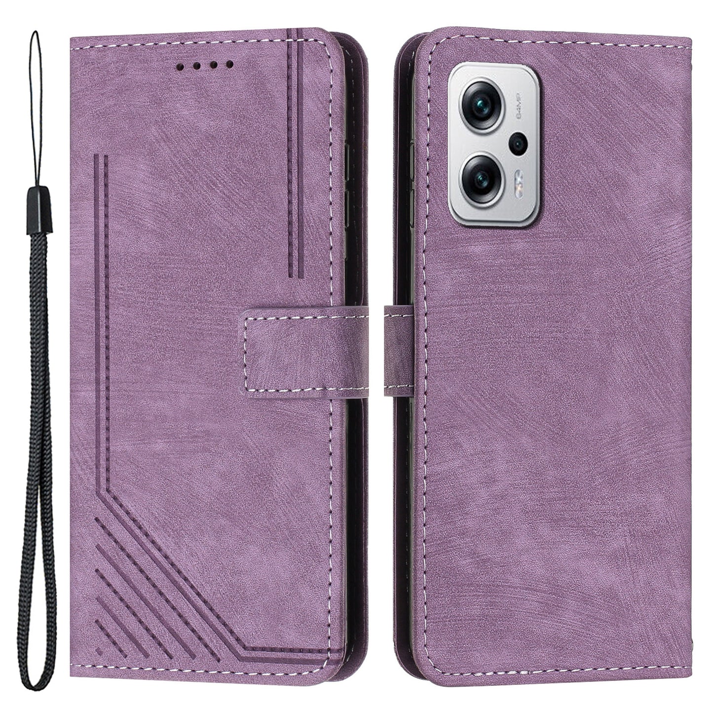 Phone Case for Xiaomi Redmi Note 11T Pro 5G / Note 11T Pro+ 5G / Note 12T Pro 5G / Poco X4 GT 5G / Redmi K50i 5G Lines Imprint Wallet Stand Leather Cover