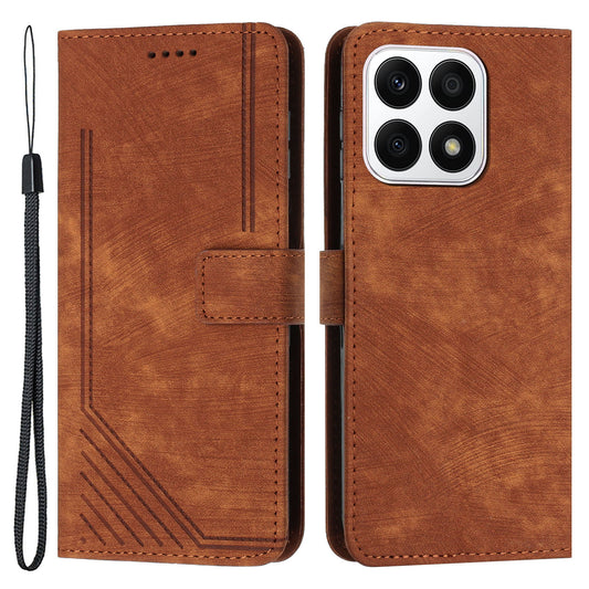 For Honor X8a 4G Imprint Lines Leather Wallet Anti-drop Shell Skin-touch Stand Mobile Phone Case