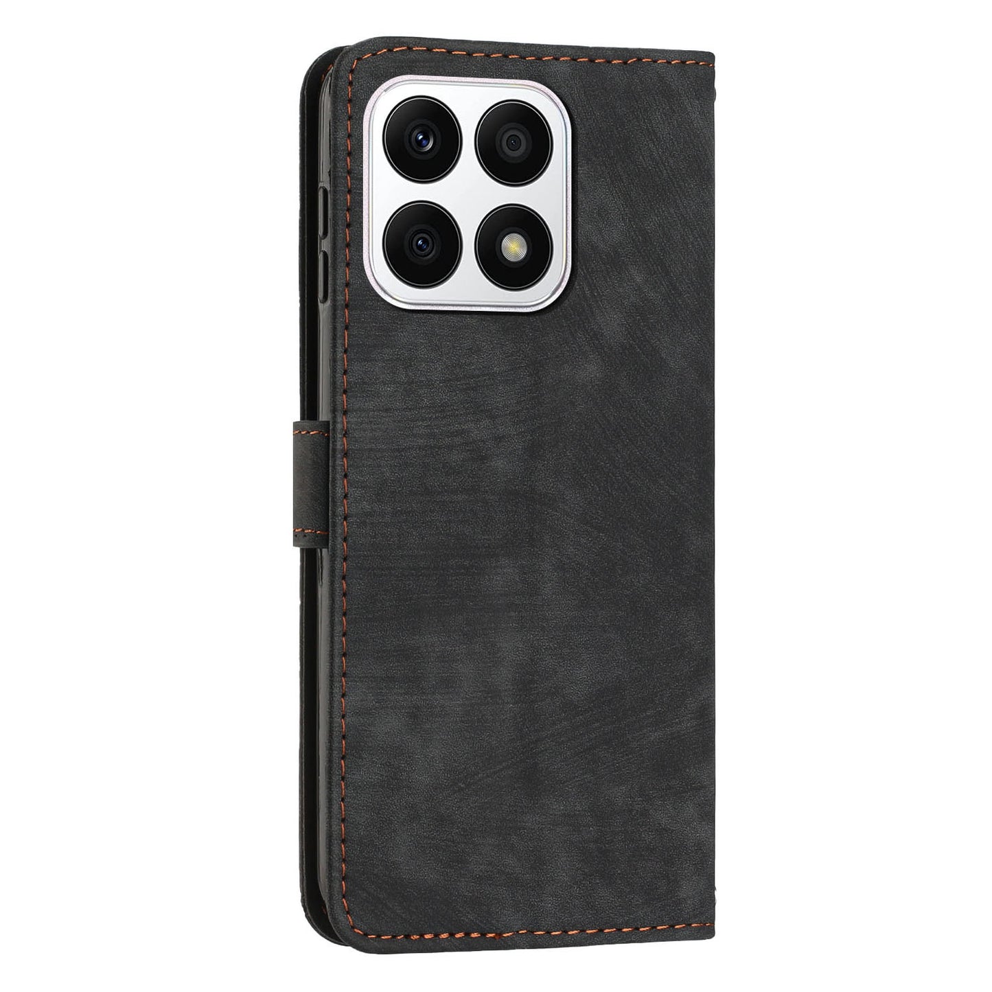 For Honor X8a 4G PU Leather Wallet Case Lines Imprinted Stand Drop-proof Phone Shell with 2 Straps