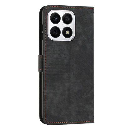 For Honor X8a 4G PU Leather Wallet Case Lines Imprinted Stand Drop-proof Phone Shell with 2 Straps