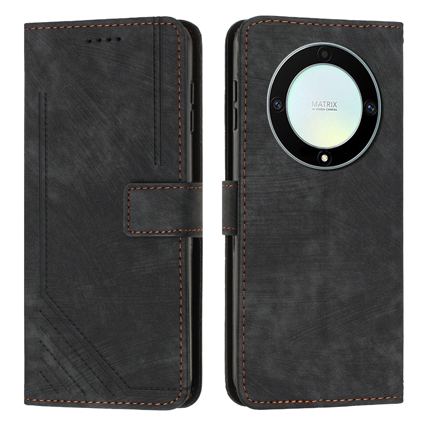 For Honor X9a 5G / X40 5G / Magic5 Lite 5G Wallet Leather Phone Cover Lines Imprinted Stand Case with Straps