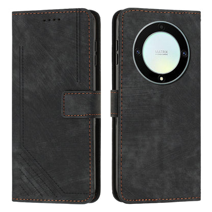 For Honor X9a 5G / X40 5G / Magic5 Lite 5G Wallet Leather Phone Cover Lines Imprinted Stand Case with Straps