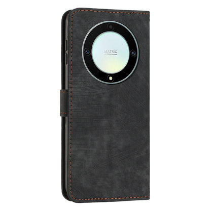 For Honor X9a 5G / X40 5G / Magic5 Lite 5G Wallet Leather Phone Cover Lines Imprinted Stand Case with Straps