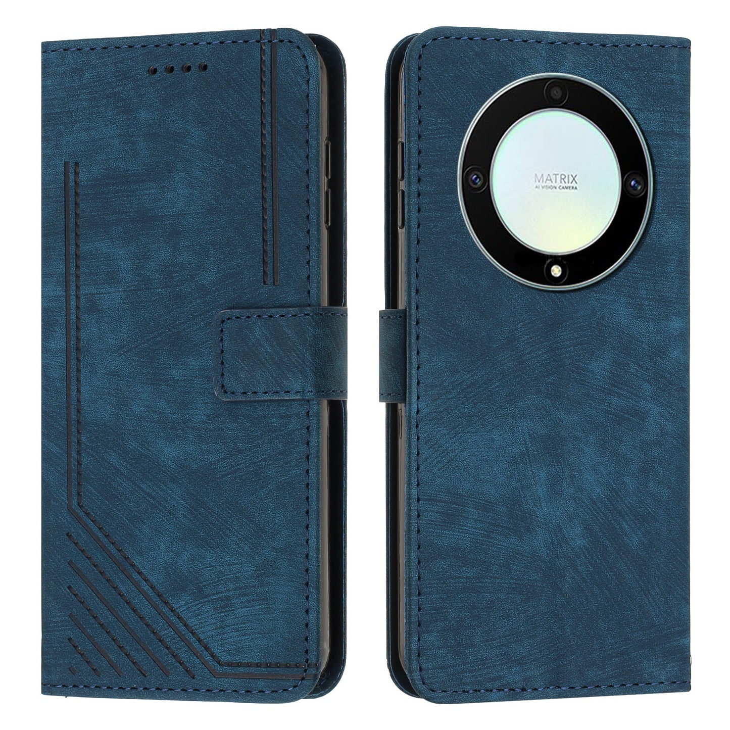 For Honor X9a 5G / X40 5G / Magic5 Lite 5G Wallet Leather Phone Cover Lines Imprinted Stand Case with Straps