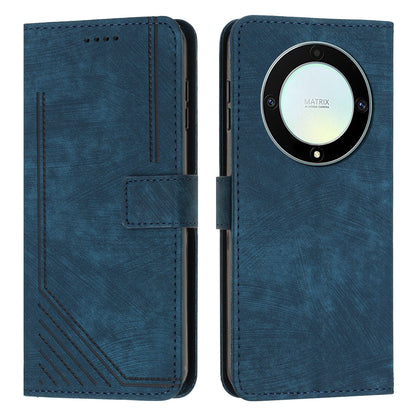 For Honor X9a 5G / X40 5G / Magic5 Lite 5G Wallet Leather Phone Cover Lines Imprinted Stand Case with Straps