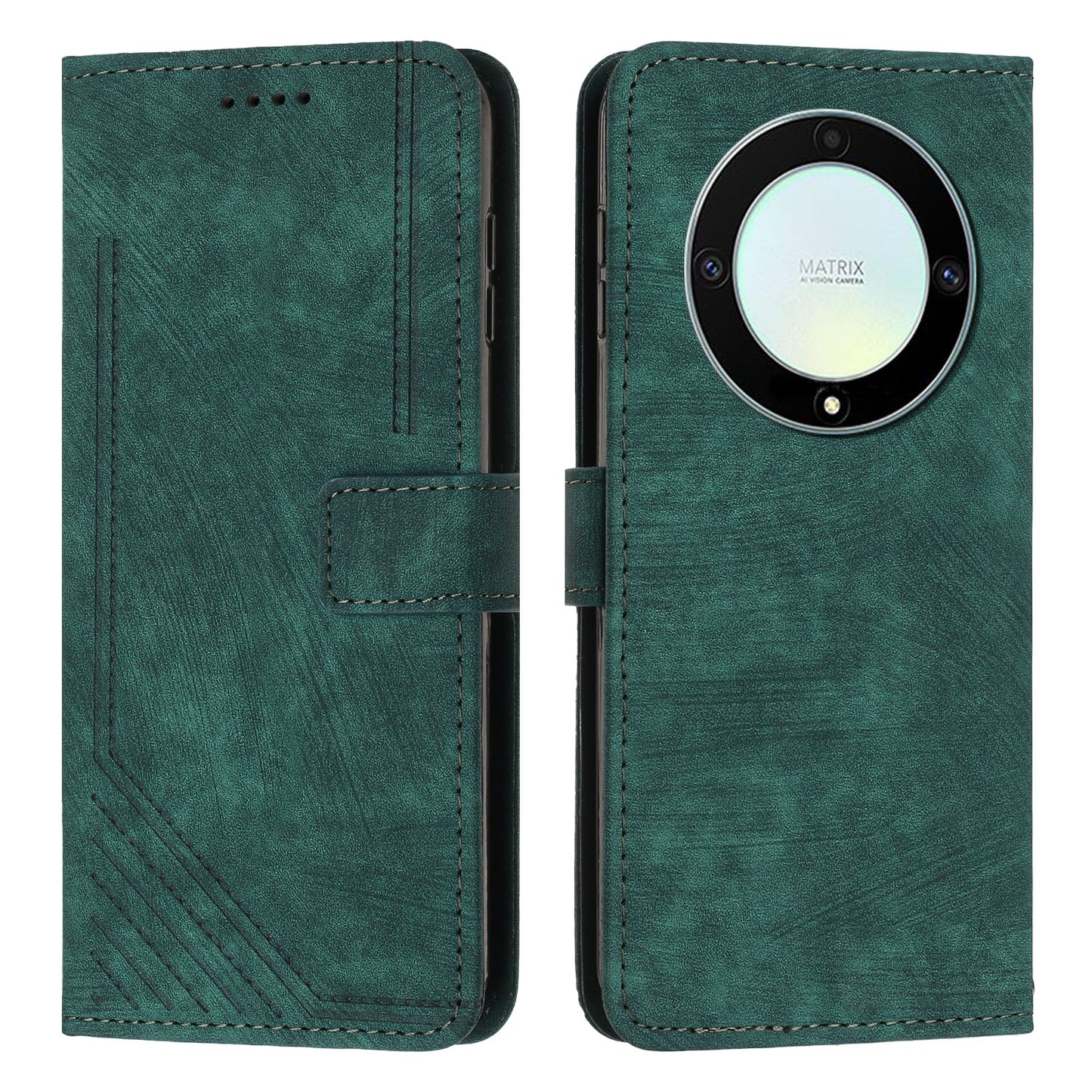 For Honor X9a 5G / X40 5G / Magic5 Lite 5G Wallet Leather Phone Cover Lines Imprinted Stand Case with Straps