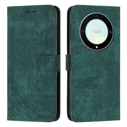 For Honor X9a 5G / X40 5G / Magic5 Lite 5G Wallet Leather Phone Cover Lines Imprinted Stand Case with Straps