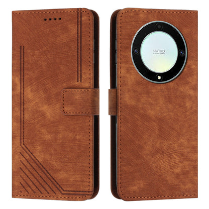 For Honor X9a 5G / X40 5G / Magic5 Lite 5G Wallet Leather Phone Cover Lines Imprinted Stand Case with Straps
