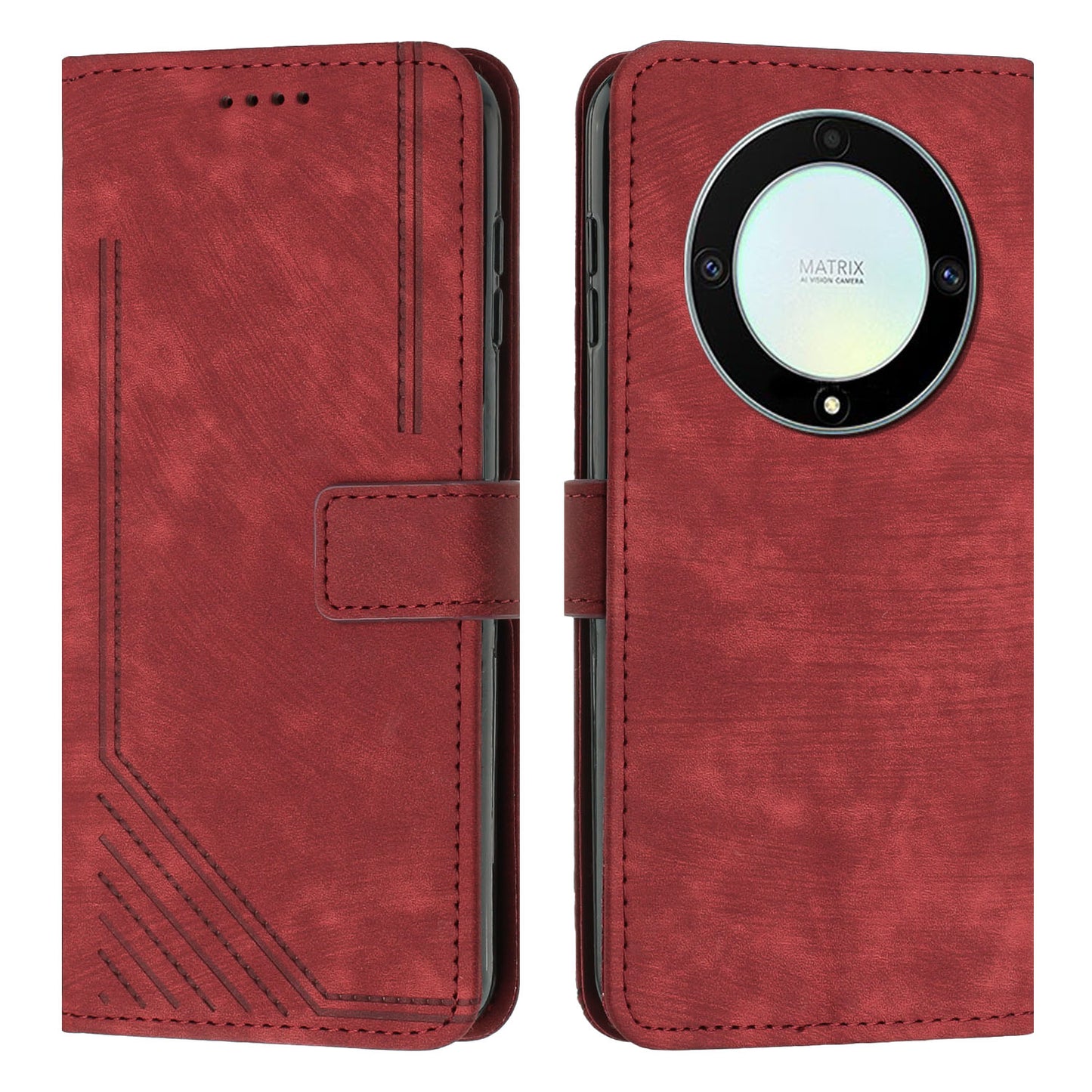 For Honor X9a 5G / X40 5G / Magic5 Lite 5G Wallet Leather Phone Cover Lines Imprinted Stand Case with Straps