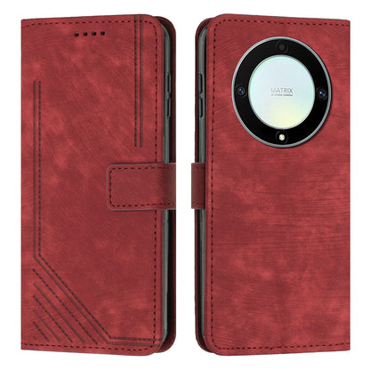 For Honor X9a 5G / X40 5G / Magic5 Lite 5G Wallet Leather Phone Cover Lines Imprinted Stand Case with Straps