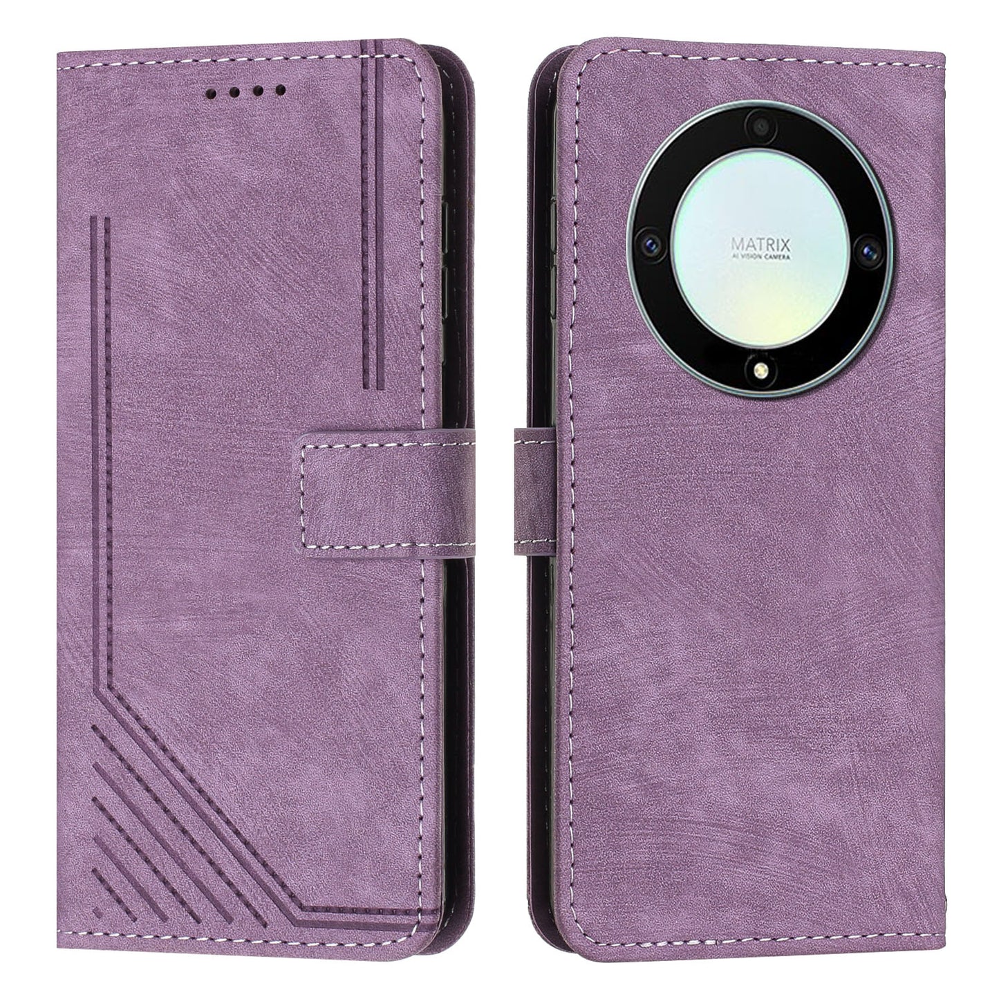 For Honor X9a 5G / X40 5G / Magic5 Lite 5G Wallet Leather Phone Cover Lines Imprinted Stand Case with Straps