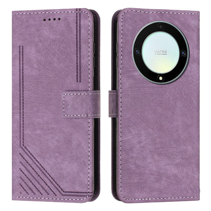 For Honor X9a 5G / X40 5G / Magic5 Lite 5G Wallet Leather Phone Cover Lines Imprinted Stand Case with Straps