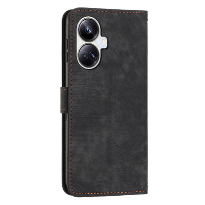 For Realme 10 Pro+ 5G PU Leather Protective Cover Lines Imprinted Stand Magnetic Folio Phone Case