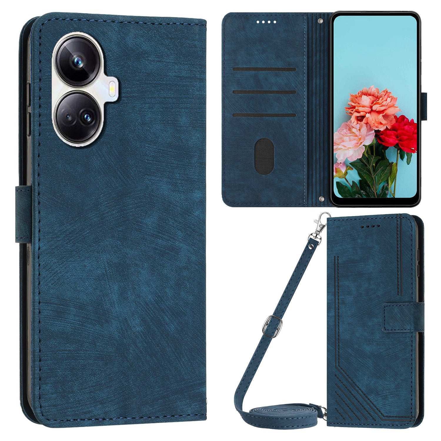 For Realme 10 Pro+ 5G PU Leather Protective Cover Lines Imprinted Stand Magnetic Folio Phone Case