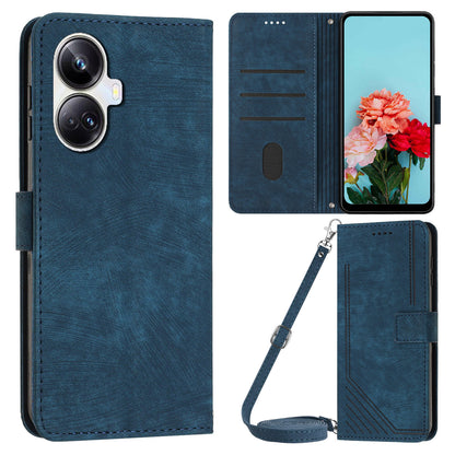 For Realme 10 Pro+ 5G PU Leather Protective Cover Lines Imprinted Stand Magnetic Folio Phone Case