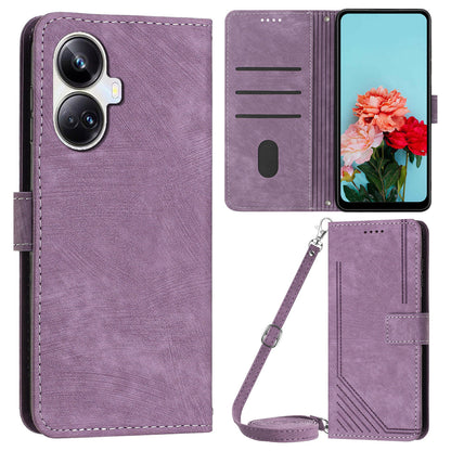 For Realme 10 Pro+ 5G PU Leather Protective Cover Lines Imprinted Stand Magnetic Folio Phone Case