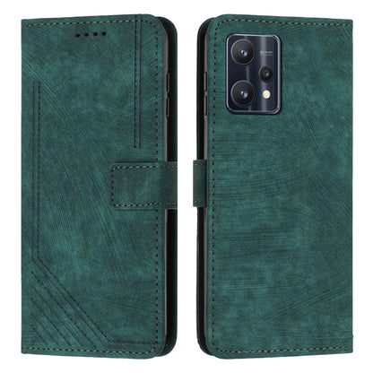 For Realme 9 Pro 5G / 9 5G / V25 / OnePlus Nord CE 2 Lite 5G Phone Case Leather Lines Imprinted Stand Wallet Cover with Straps