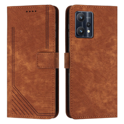 For Realme 9 Pro 5G / 9 5G / V25 / OnePlus Nord CE 2 Lite 5G Phone Case Leather Lines Imprinted Stand Wallet Cover with Straps