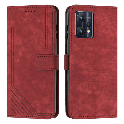 For Realme 9 Pro 5G / 9 5G / V25 / OnePlus Nord CE 2 Lite 5G Phone Case Leather Lines Imprinted Stand Wallet Cover with Straps