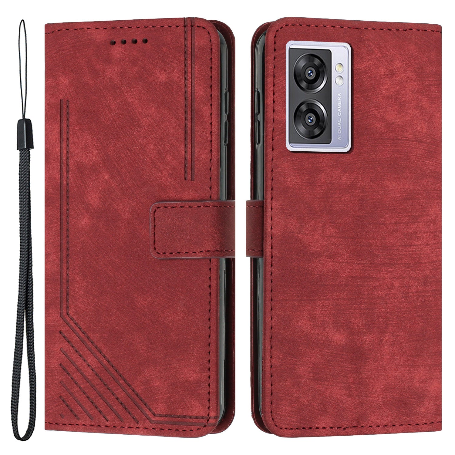 Leather Case for Oppo A57 (2022) 5G / 4G / A77 5G / Realme V23 5G Wallet Stand Phone Shell Lines Imprint Cover