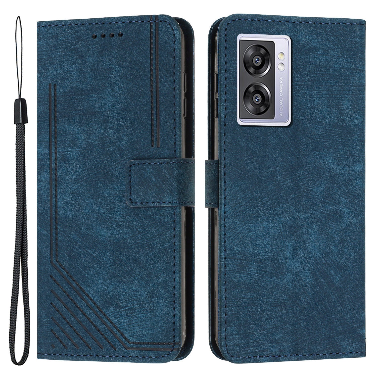 Leather Case for Oppo A57 (2022) 5G / 4G / A77 5G / Realme V23 5G Wallet Stand Phone Shell Lines Imprint Cover