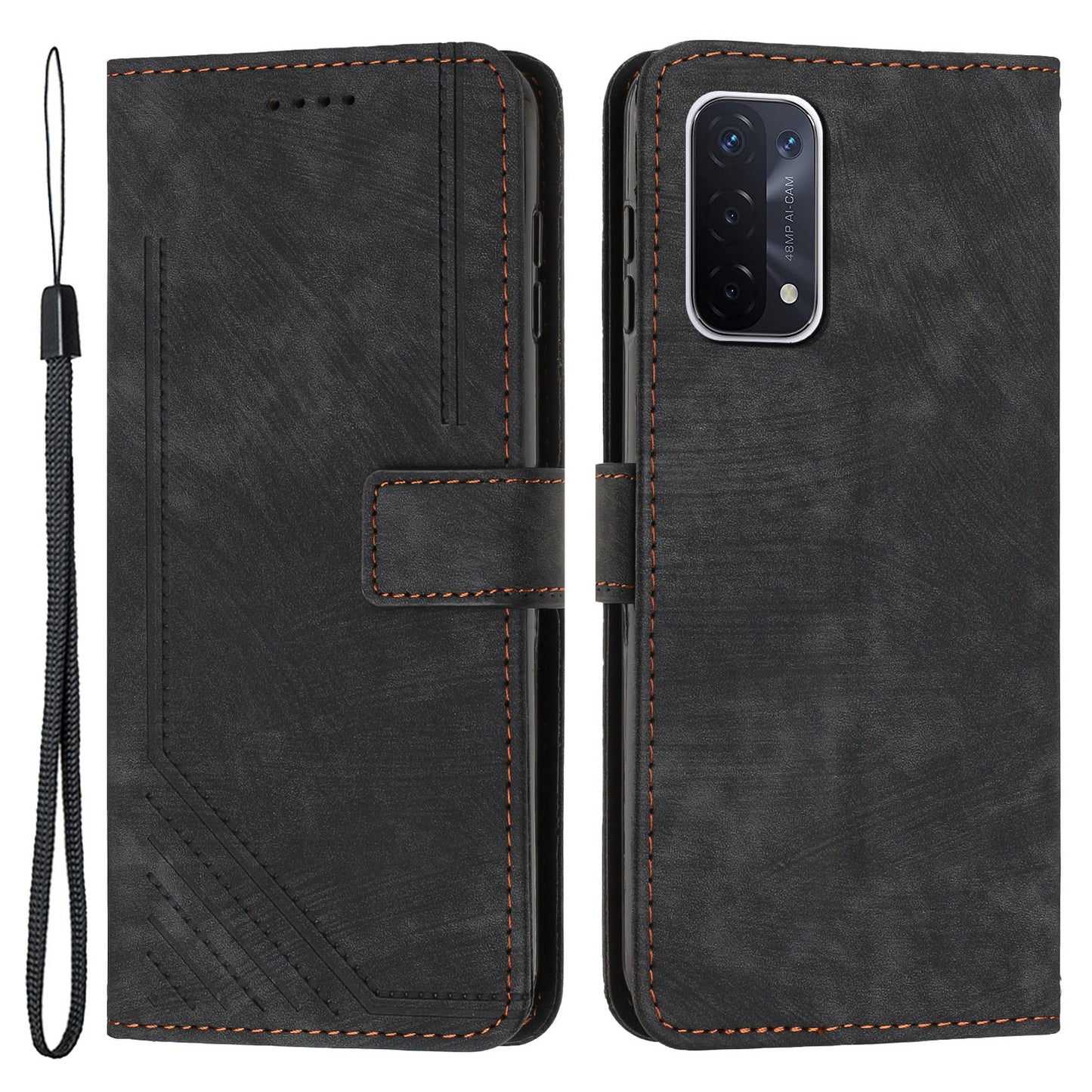 Phone Case for Oppo A74 5G / A93 5G / A54 5G Leather Wallet Stand Lines Imprint Cover