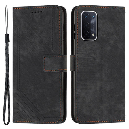 Phone Case for Oppo A74 5G / A93 5G / A54 5G Leather Wallet Stand Lines Imprint Cover