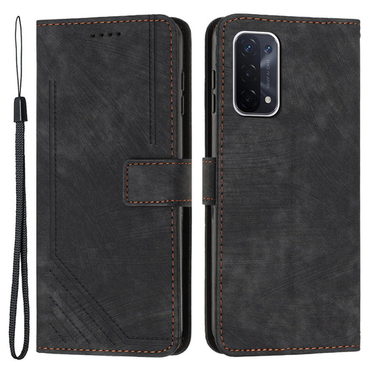 Phone Case for Oppo A74 5G / A93 5G / A54 5G Leather Wallet Stand Lines Imprint Cover