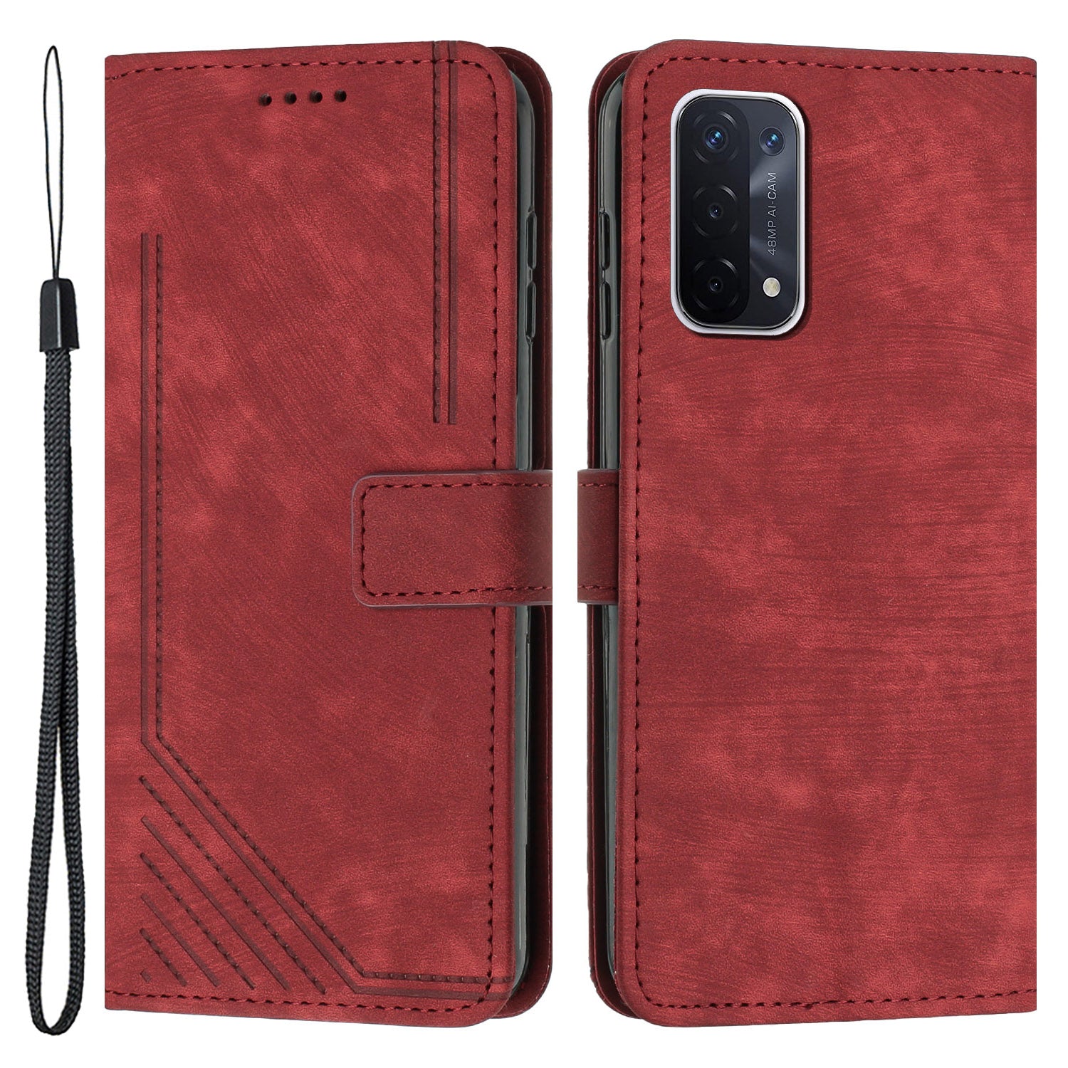 Phone Case for Oppo A74 5G / A93 5G / A54 5G Leather Wallet Stand Lines Imprint Cover