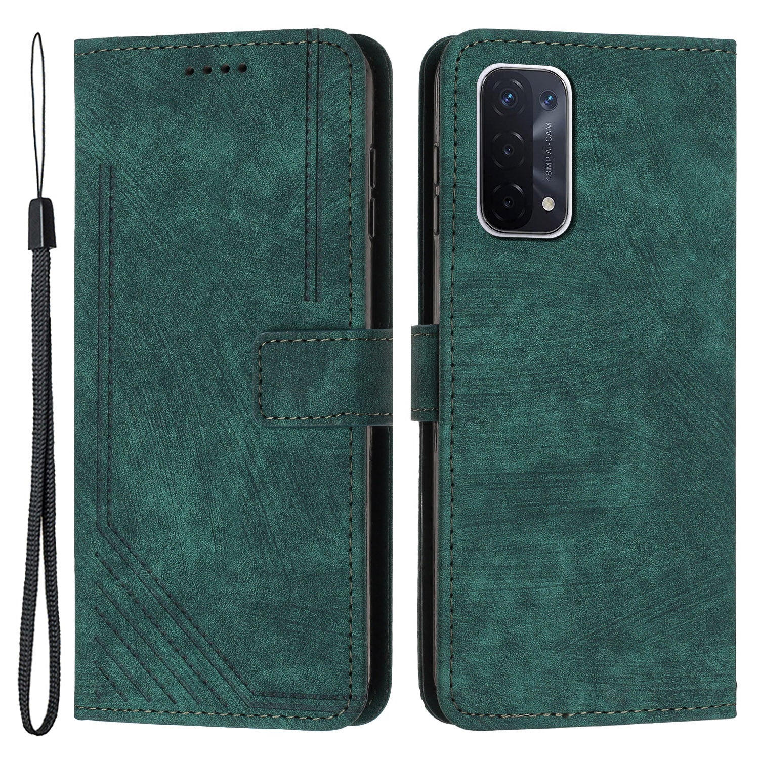Phone Case for Oppo A74 5G / A93 5G / A54 5G Leather Wallet Stand Lines Imprint Cover