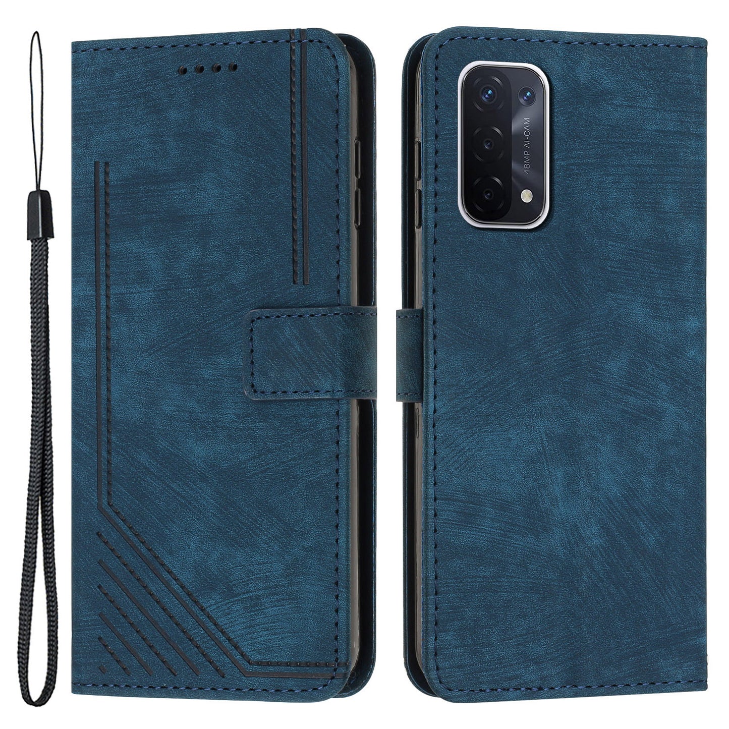 Phone Case for Oppo A74 5G / A93 5G / A54 5G Leather Wallet Stand Lines Imprint Cover