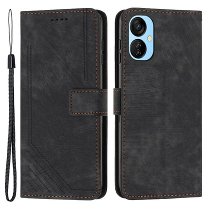 For Tecno Spark 9T 4G Skin-touch Stand Phone Case Imprint Lines Leather Wallet Anti-Dust Phone Shell Cover