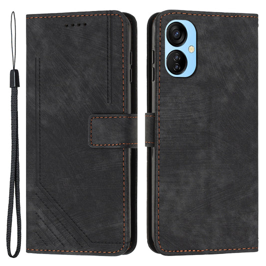 For Tecno Spark 9T 4G Skin-touch Stand Phone Case Imprint Lines Leather Wallet Anti-Dust Phone Shell Cover