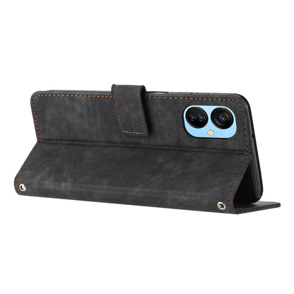 For Tecno Spark 9T 4G Skin-touch Stand Phone Case Imprint Lines Leather Wallet Anti-Dust Phone Shell Cover