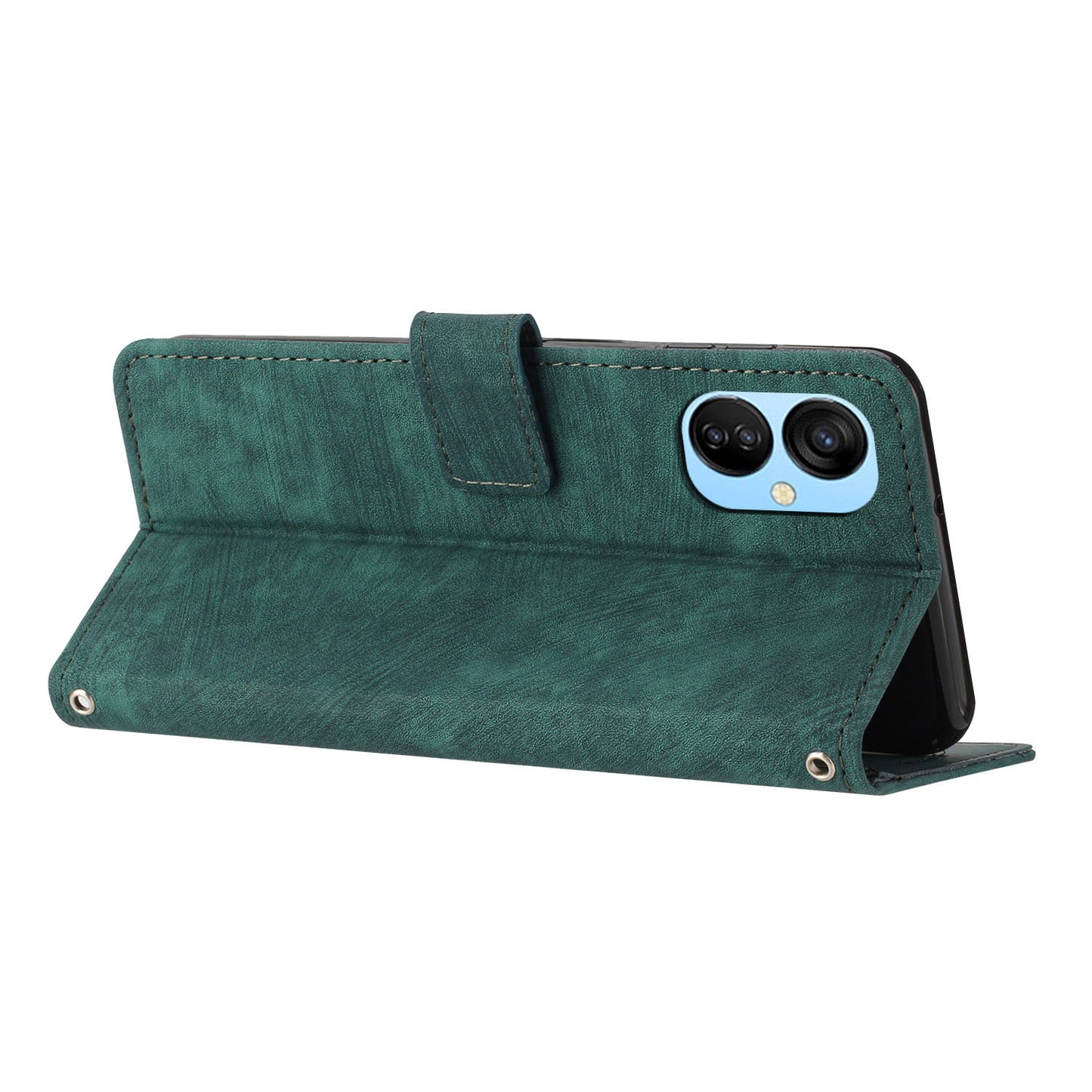 For Tecno Spark 9T 4G Skin-touch Stand Phone Case Imprint Lines Leather Wallet Anti-Dust Phone Shell Cover