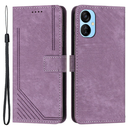 For Tecno Spark 9T 4G Skin-touch Stand Phone Case Imprint Lines Leather Wallet Anti-Dust Phone Shell Cover