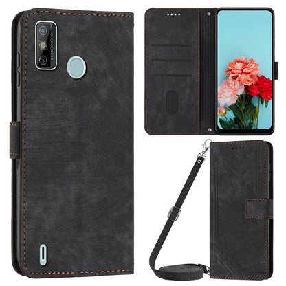 For Tecno Spark 6 Go / Spark Go 2021 / 2020 Leather Phone Wallet Case Lines Imprinted Stand Cover with Straps