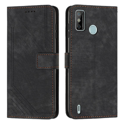 For Tecno Spark 6 Go / Spark Go 2021 / 2020 Leather Phone Wallet Case Lines Imprinted Stand Cover with Straps