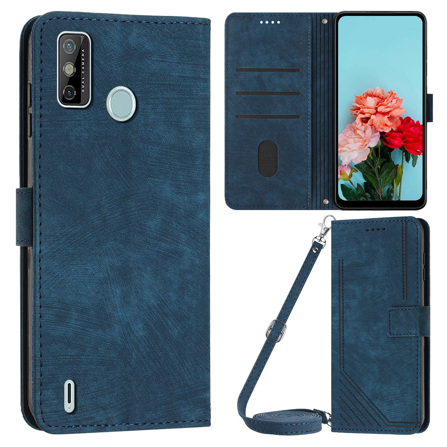 For Tecno Spark 6 Go / Spark Go 2021 / 2020 Leather Phone Wallet Case Lines Imprinted Stand Cover with Straps
