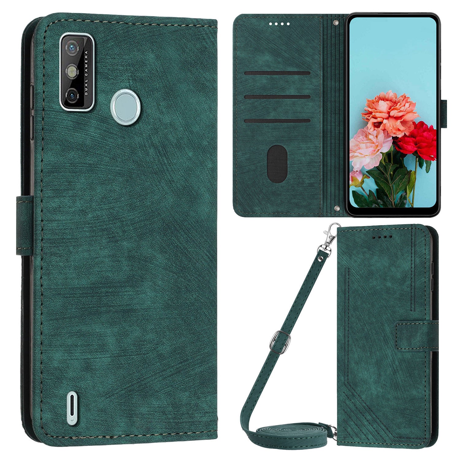For Tecno Spark 6 Go / Spark Go 2021 / 2020 Leather Phone Wallet Case Lines Imprinted Stand Cover with Straps