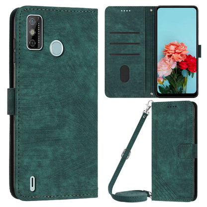 For Tecno Spark 6 Go / Spark Go 2021 / 2020 Leather Phone Wallet Case Lines Imprinted Stand Cover with Straps