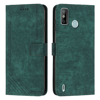 For Tecno Spark 6 Go / Spark Go 2021 / 2020 Leather Phone Wallet Case Lines Imprinted Stand Cover with Straps
