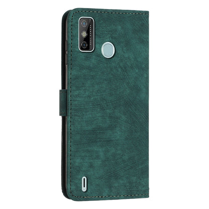 For Tecno Spark 6 Go / Spark Go 2021 / 2020 Leather Phone Wallet Case Lines Imprinted Stand Cover with Straps