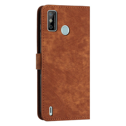 For Tecno Spark 6 Go / Spark Go 2021 / 2020 Leather Phone Wallet Case Lines Imprinted Stand Cover with Straps