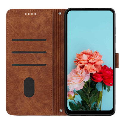 For Tecno Spark 6 Go / Spark Go 2021 / 2020 Leather Phone Wallet Case Lines Imprinted Stand Cover with Straps
