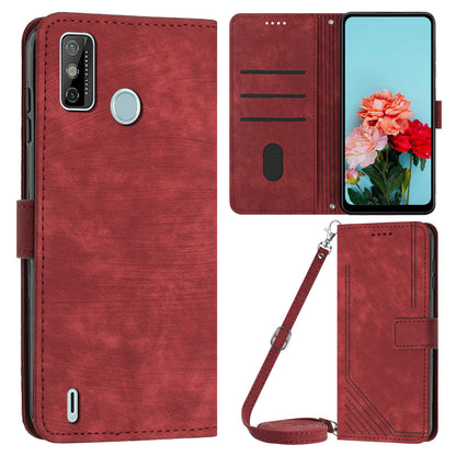 For Tecno Spark 6 Go / Spark Go 2021 / 2020 Leather Phone Wallet Case Lines Imprinted Stand Cover with Straps