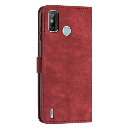 For Tecno Spark 6 Go / Spark Go 2021 / 2020 Leather Phone Wallet Case Lines Imprinted Stand Cover with Straps