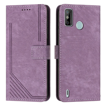 For Tecno Spark 6 Go / Spark Go 2021 / 2020 Leather Phone Wallet Case Lines Imprinted Stand Cover with Straps