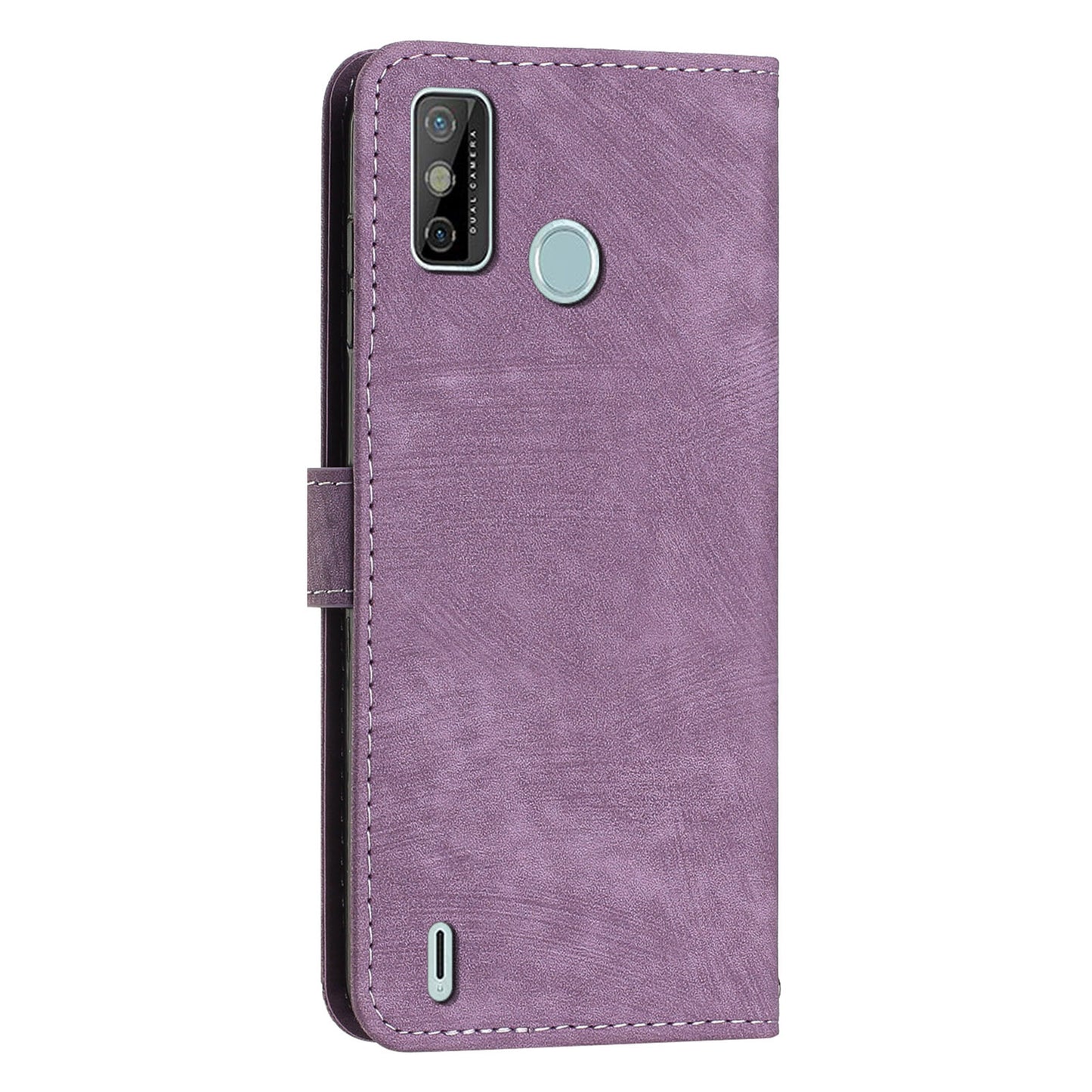 For Tecno Spark 6 Go / Spark Go 2021 / 2020 Leather Phone Wallet Case Lines Imprinted Stand Cover with Straps