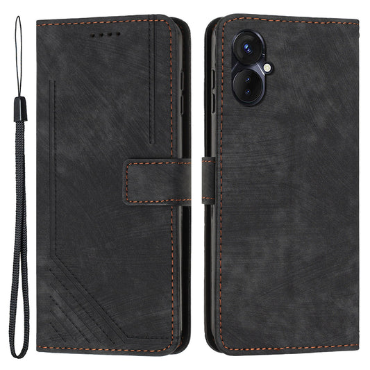 For Tecno Spark 9 Pro 4G PU Leather Wallet Lines Imprint Phone Shell Skin-touch Flip Stand Smartphone Case